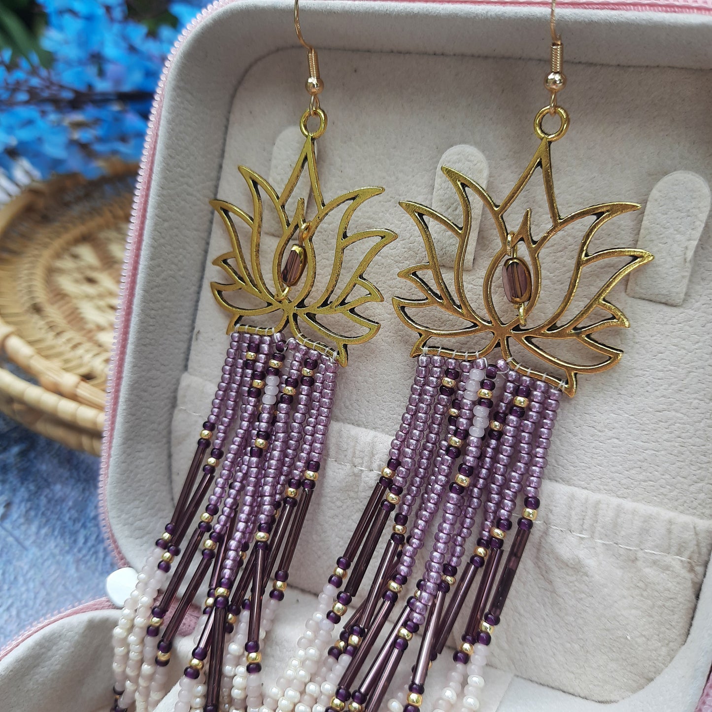 Handmade Lotus Beaded Earrings – Boho Elegance