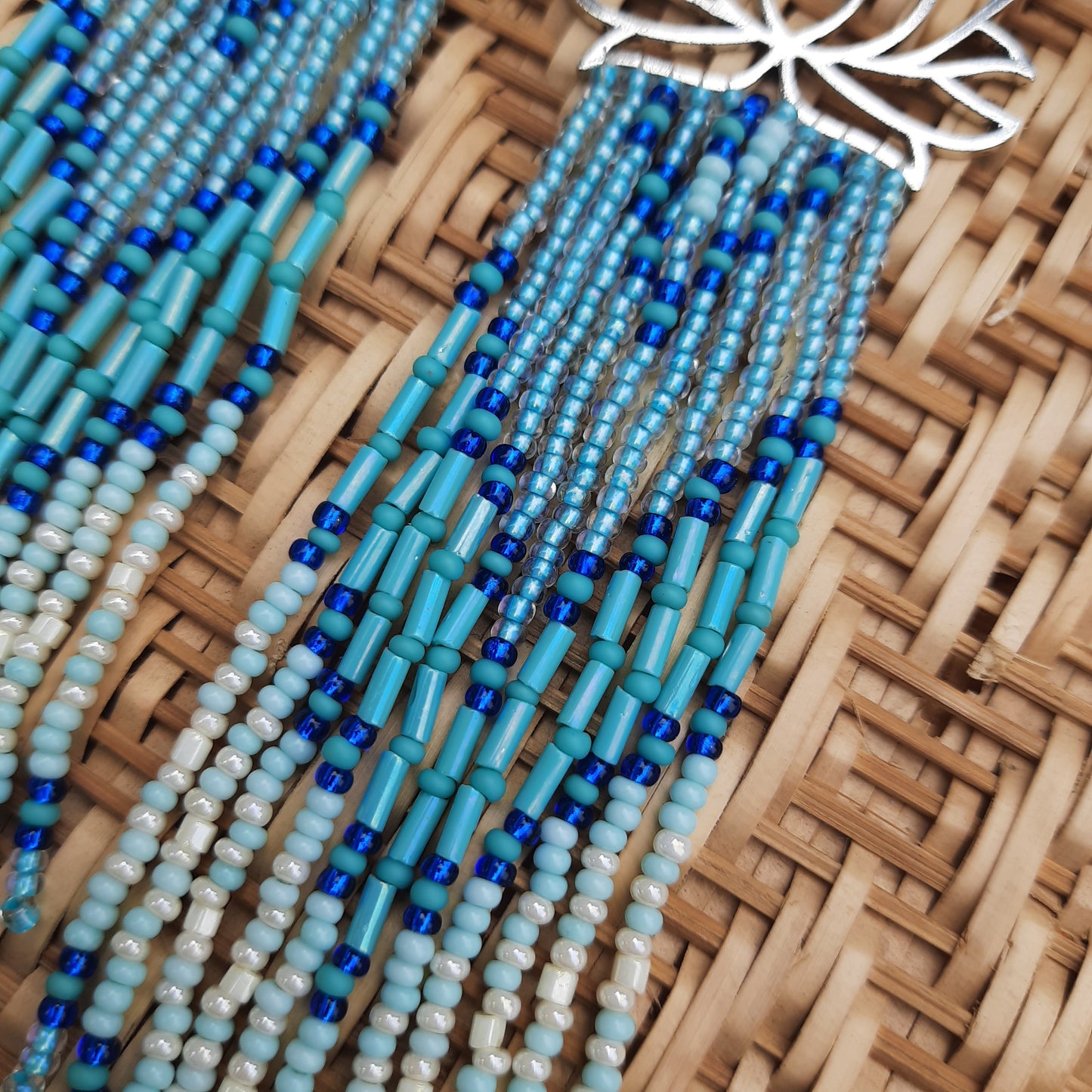 Blue Lotus Beaded Fringe Earrings