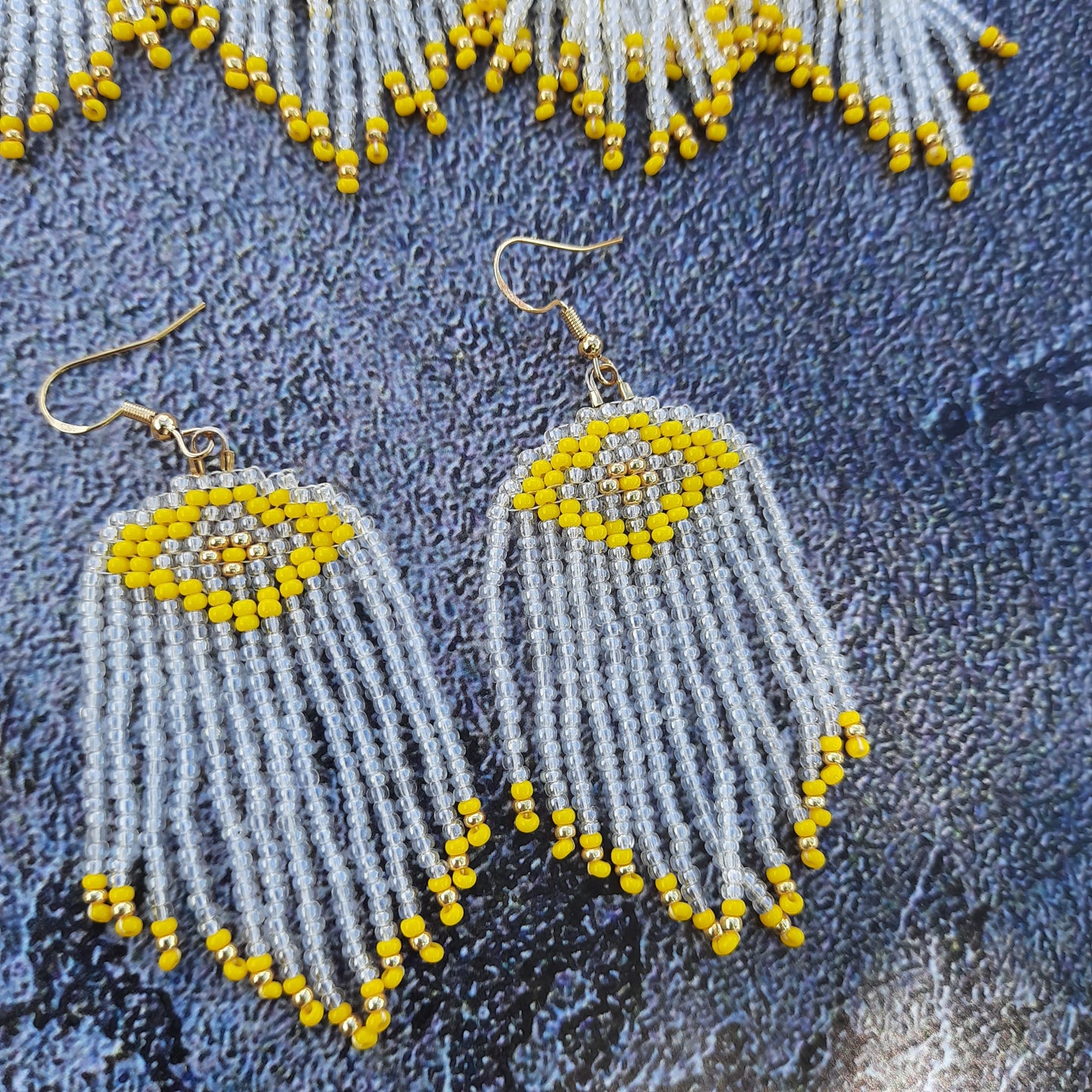 Beaded Jewelry Set 3 in 1, Fringe Necklace Bracelet Earrings