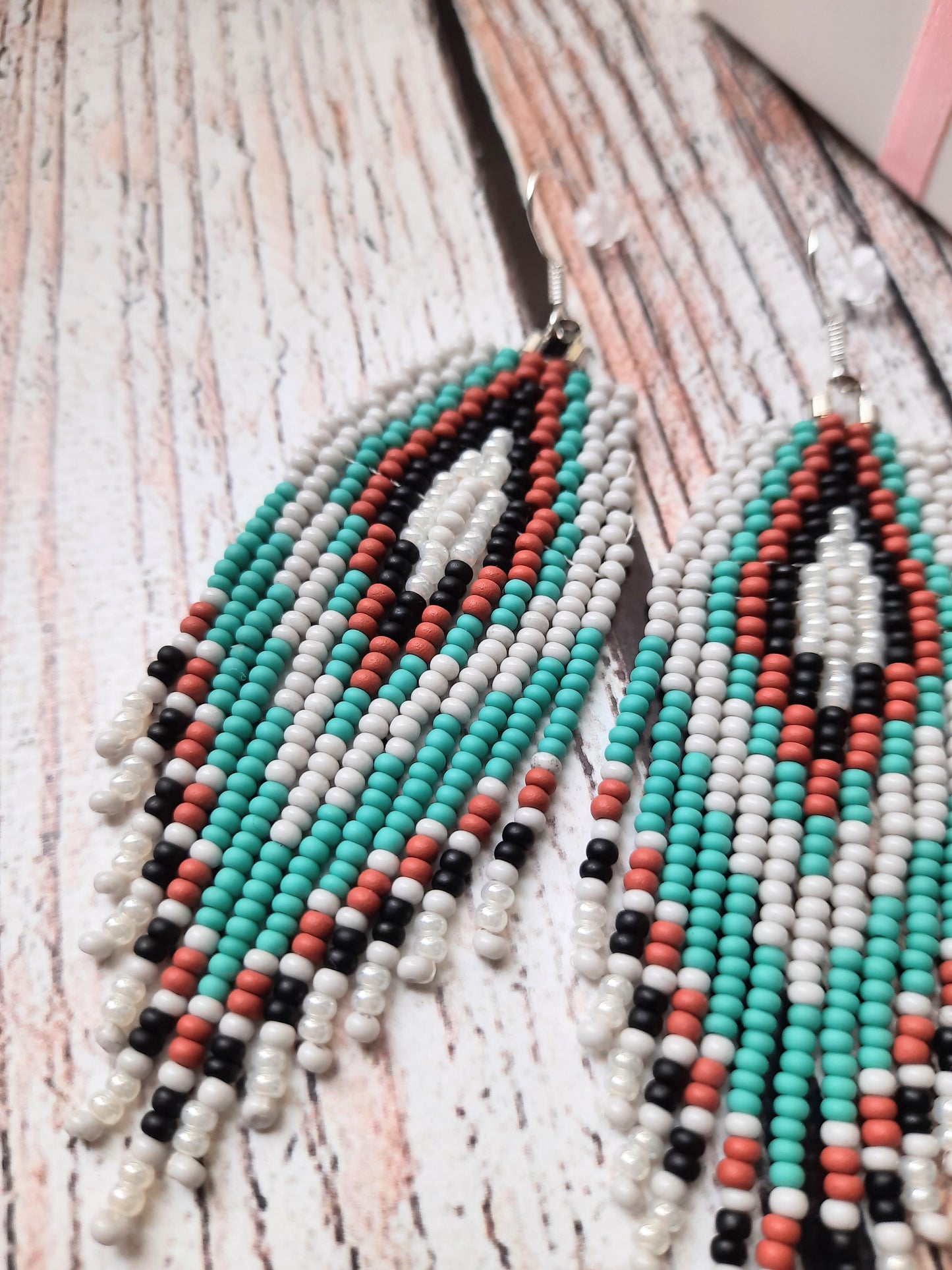Handmade Turquoise Seed Beaded Fringe Earrings