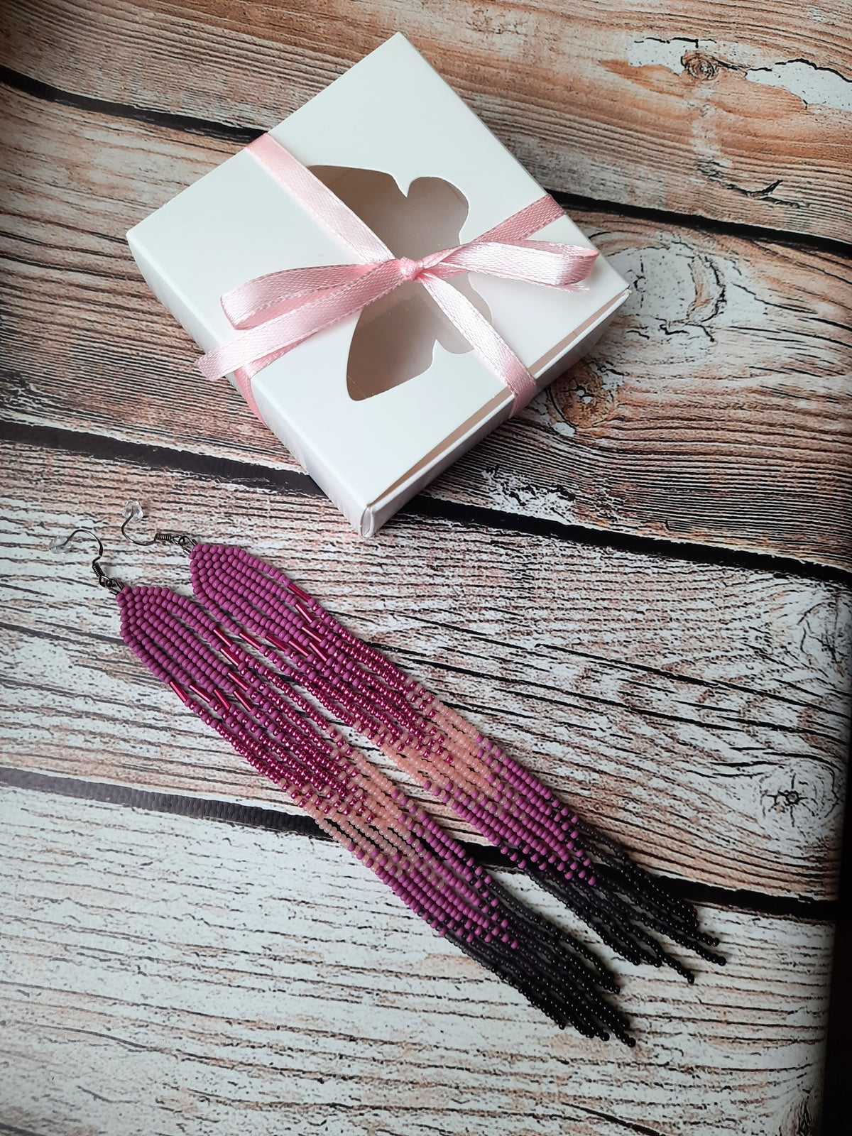Long Beaded Earrings 💜 Purple Ombre Beads