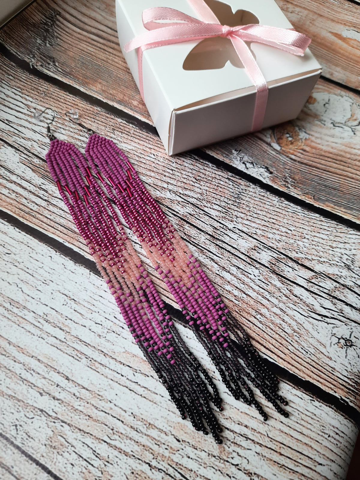 Long Beaded Earrings 💜 Purple Ombre Beads