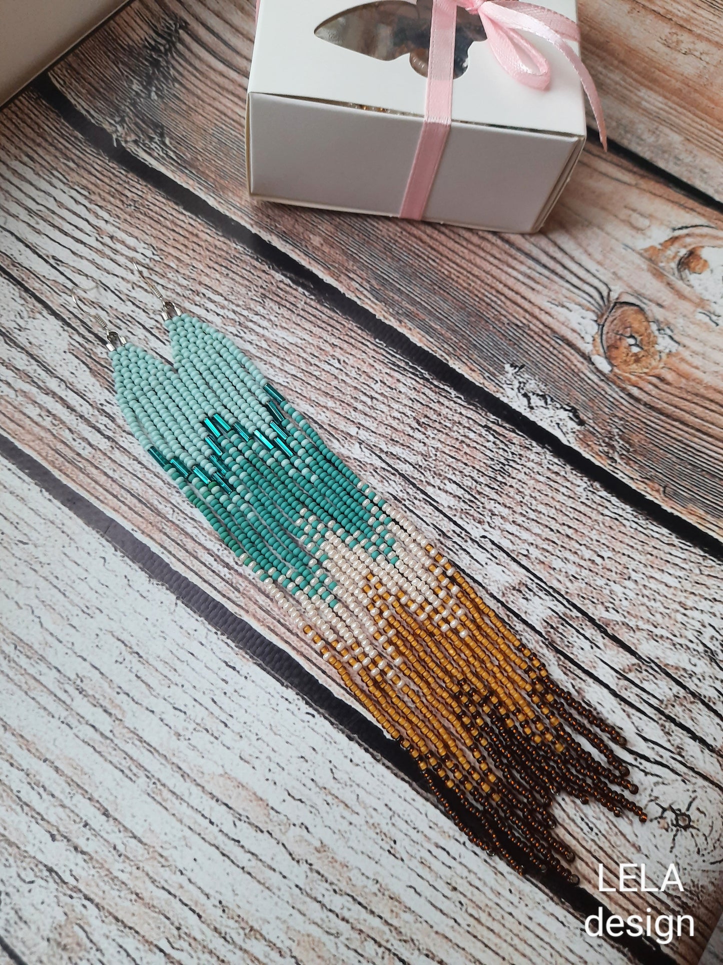 Turquoise Ombre Beaded Earrings | Long Fringe Earrings