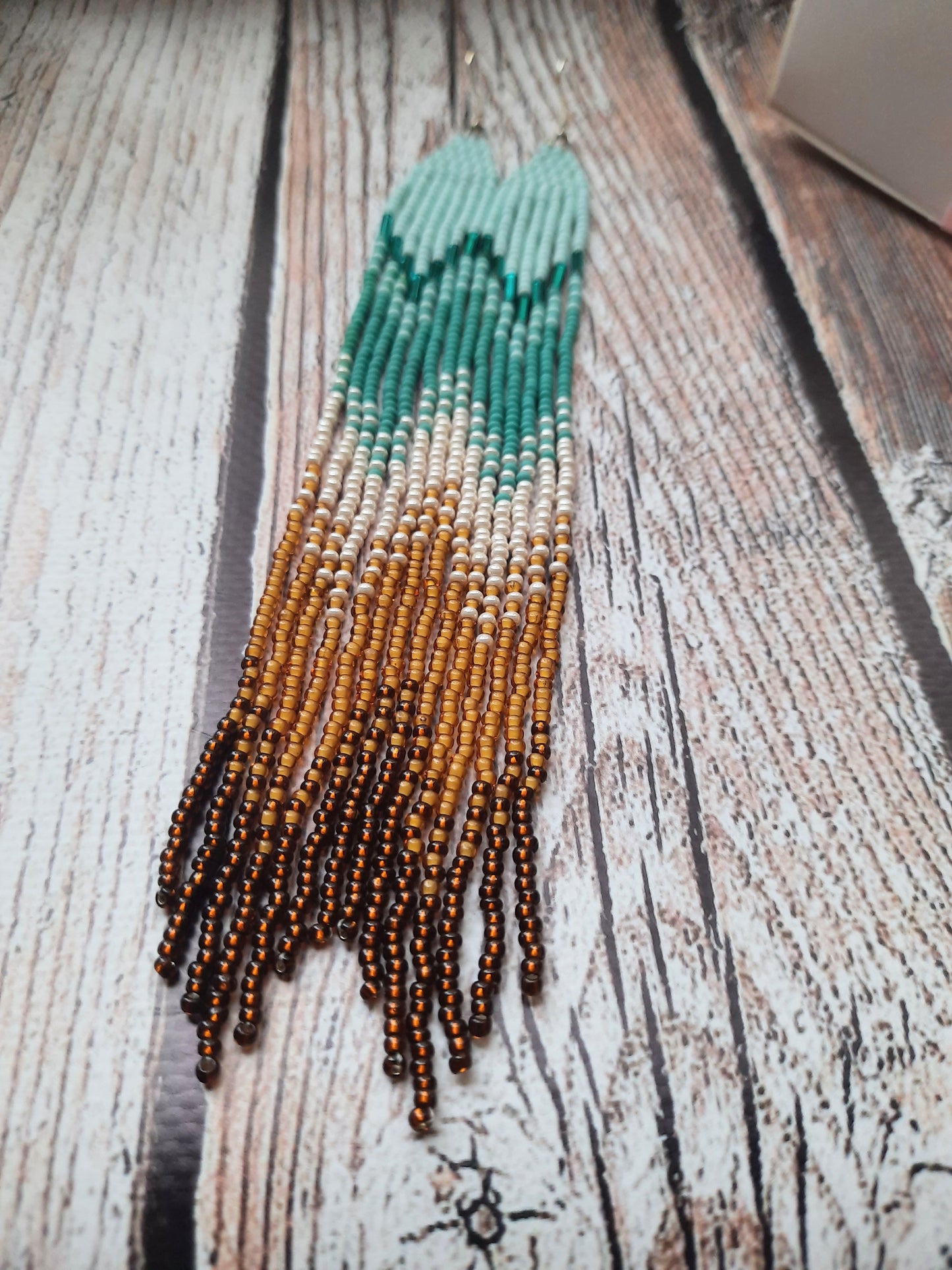 Turquoise Ombre Beaded Earrings | Long Fringe Earrings