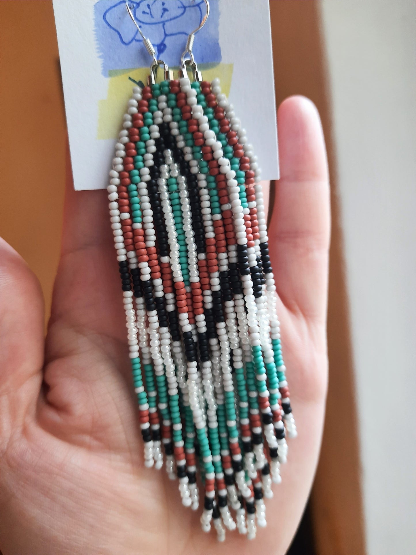 Handmade Turquoise Seed Beaded Fringe Earrings