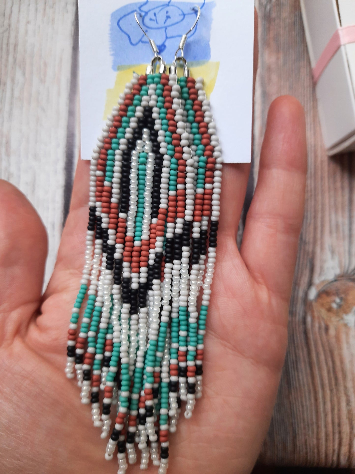 Handmade Turquoise Seed Beaded Fringe Earrings