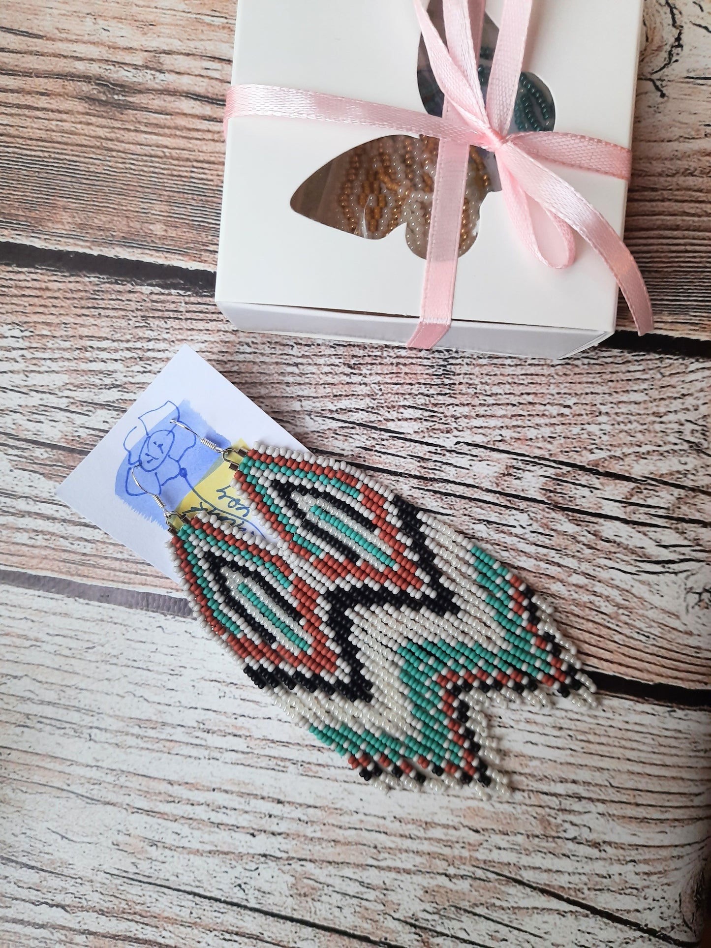 Handmade Turquoise Seed Beaded Fringe Earrings