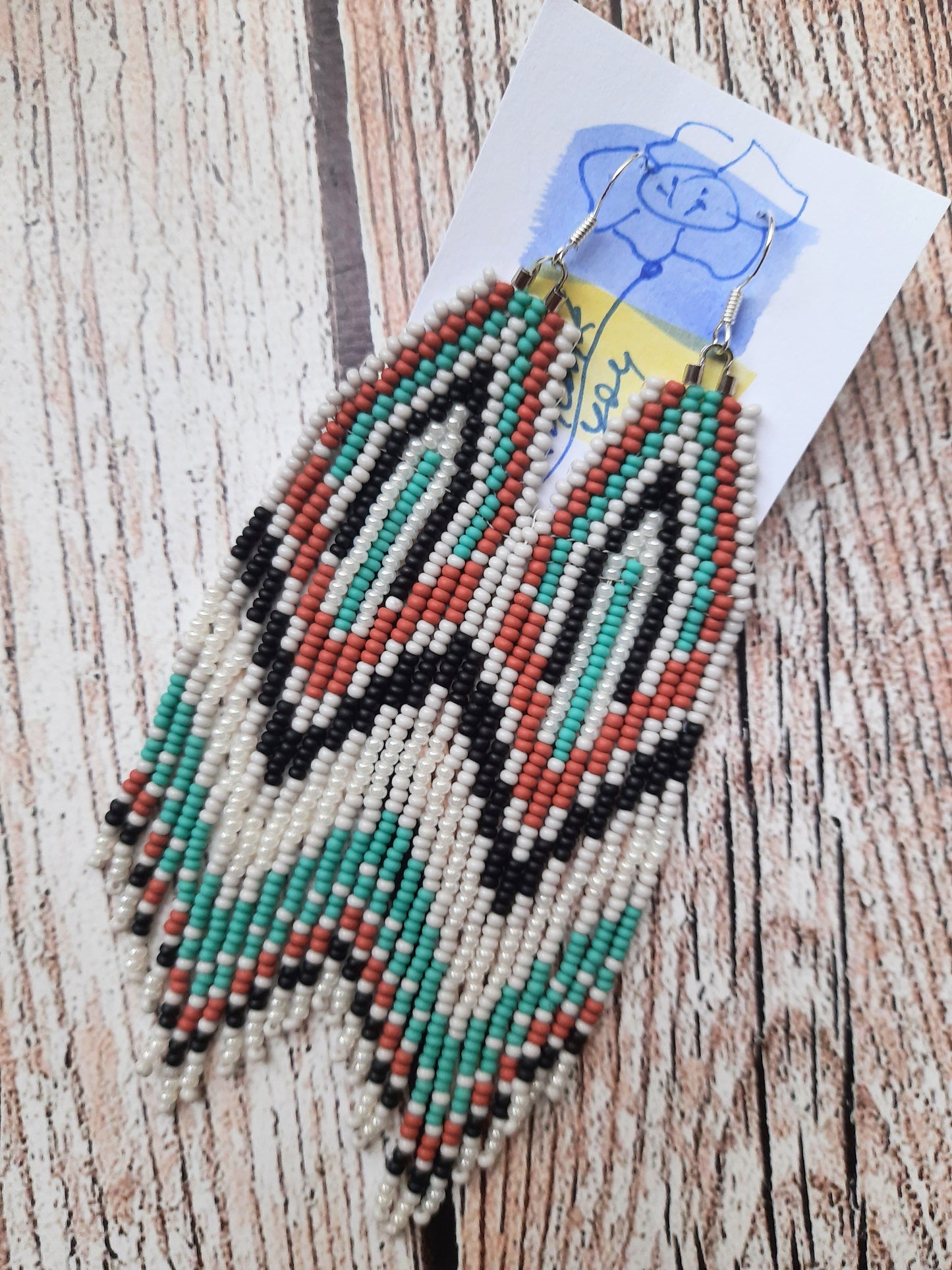 Handmade Turquoise Seed Beaded Fringe Earrings
