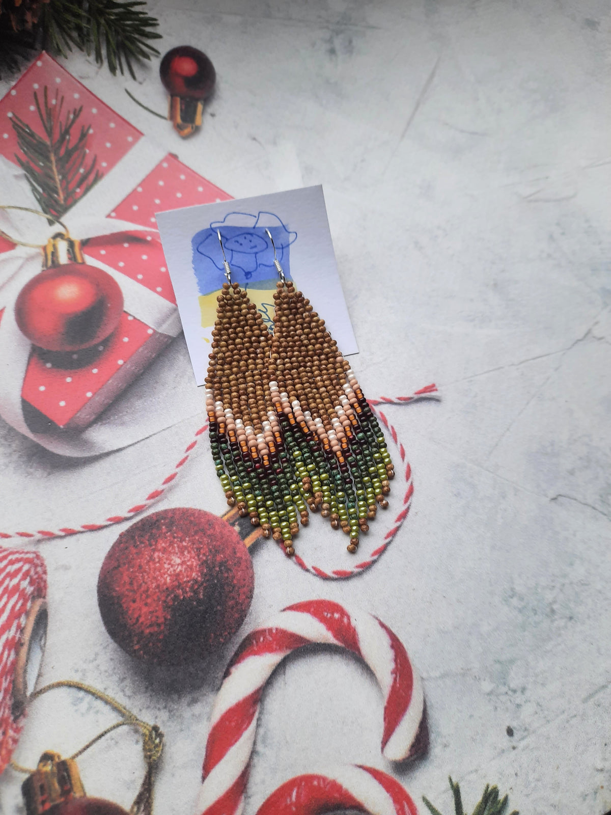 Earthy Beaded Fringe Earrings – Handmade Boho Earrings, 3.5 Inch Statement Jewelry