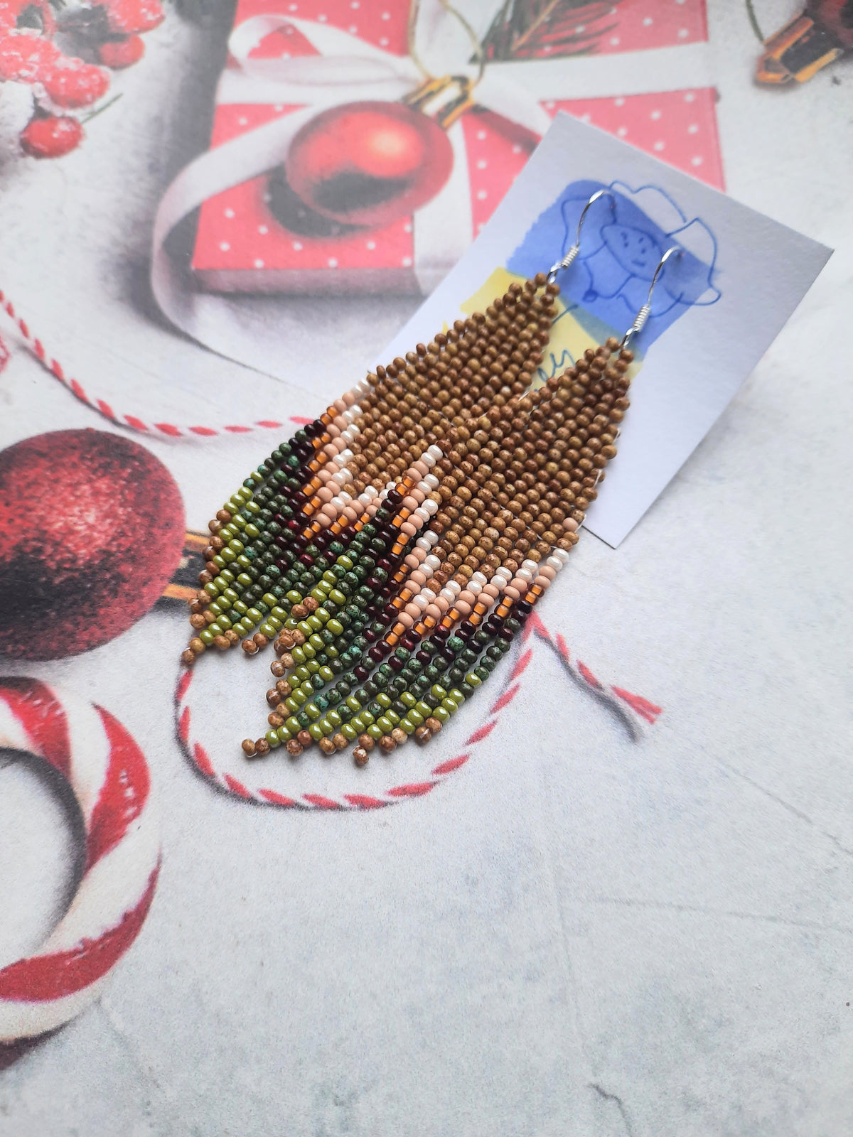 Earthy Beaded Fringe Earrings – Handmade Boho Earrings, 3.5 Inch Statement Jewelry