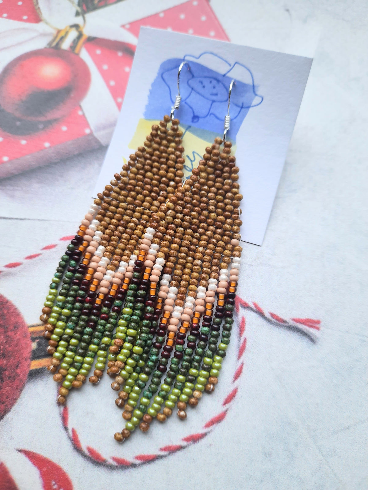 Earthy Beaded Fringe Earrings – Handmade Boho Earrings, 3.5 Inch Statement Jewelry