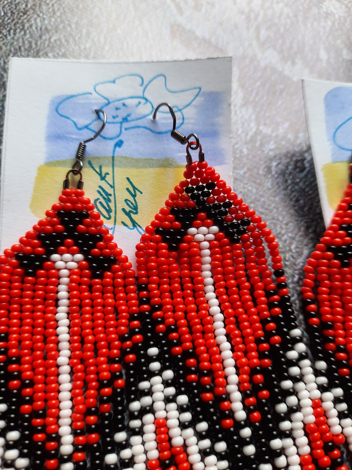 Handmade Red Black White Beaded Earrings