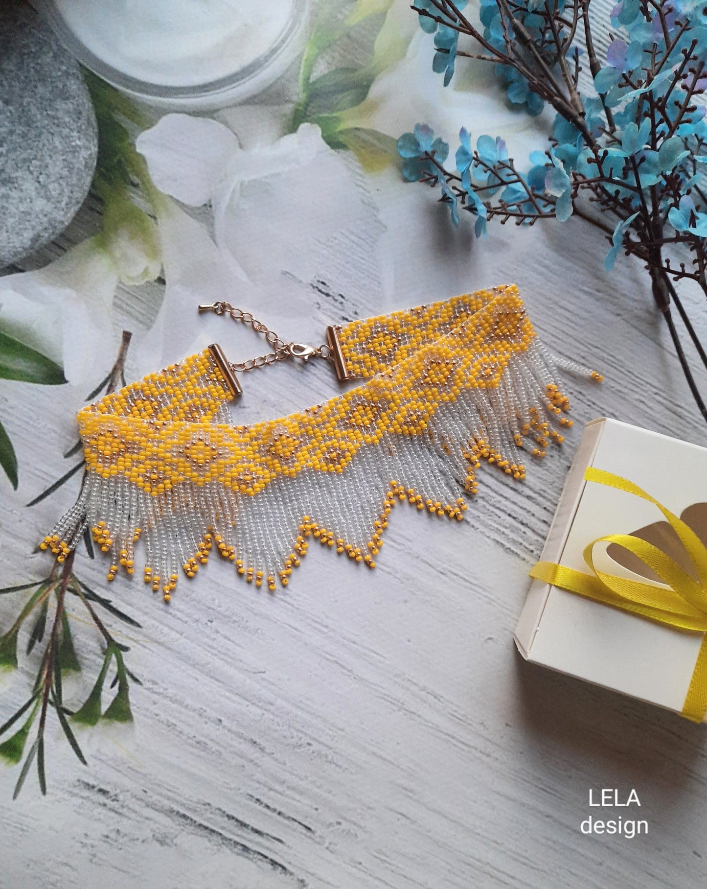 Black and Gold Beaded Fringe Necklace – Handmade Boho Statement Jewelry