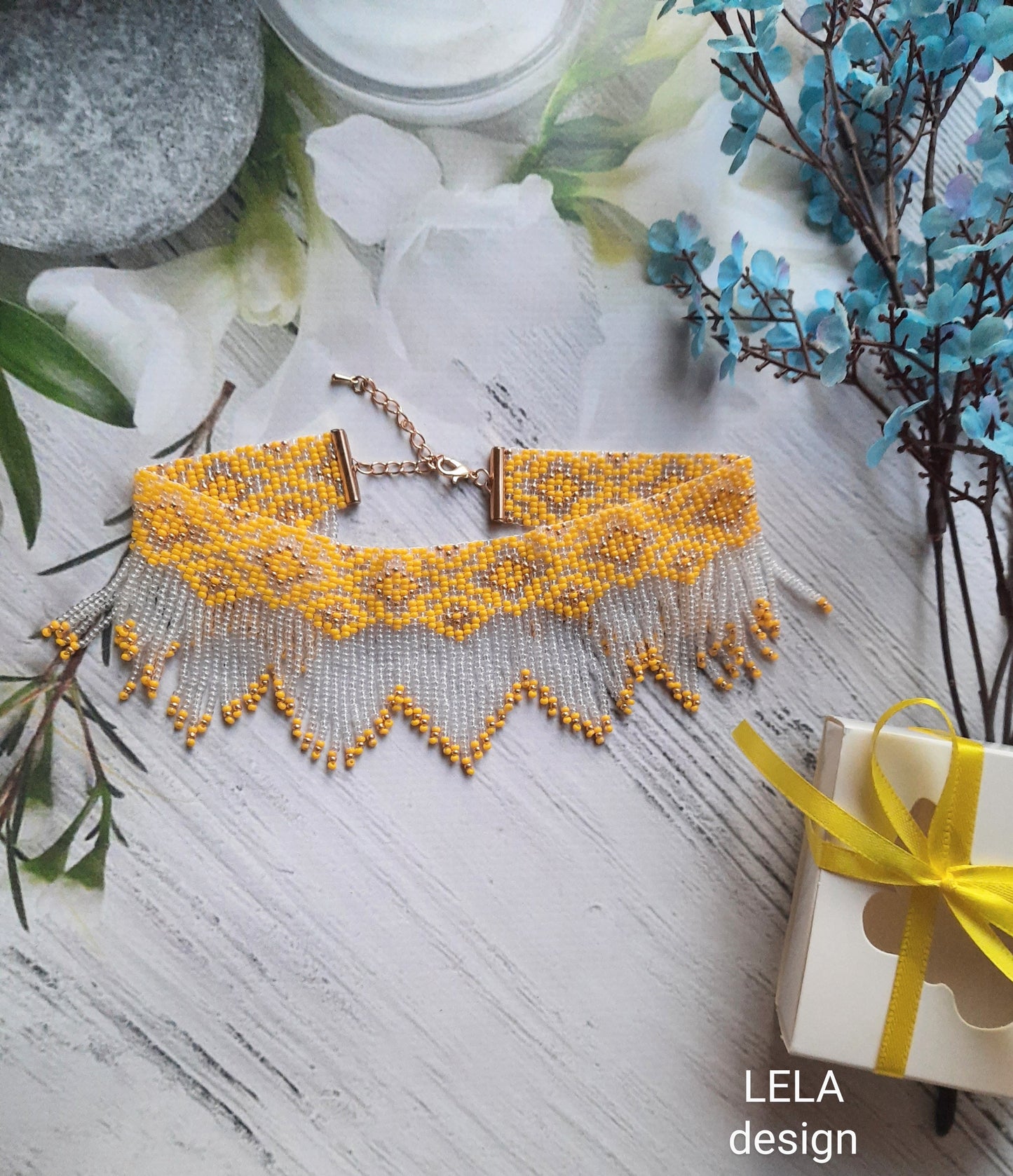 Beaded Jewelry Set 3 in 1, Fringe Necklace Bracelet Earrings