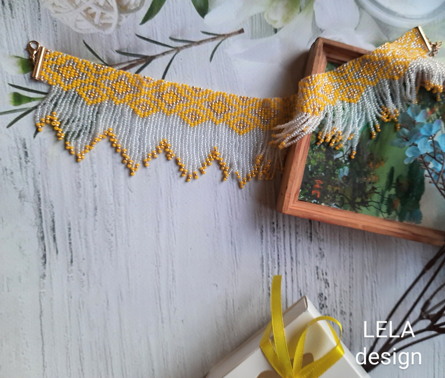 Beaded Jewelry Set 3 in 1, Fringe Necklace Bracelet Earrings