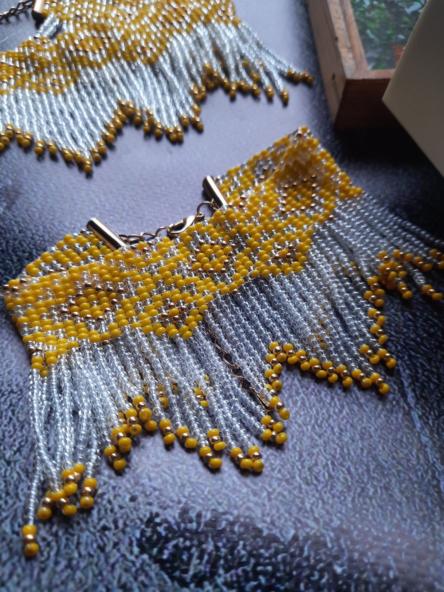 Beaded Jewelry Set 3 in 1, Fringe Necklace Bracelet Earrings