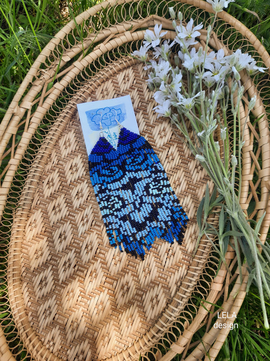 Handmade Beaded Fringe Earrings, Boho Statement Jewelry