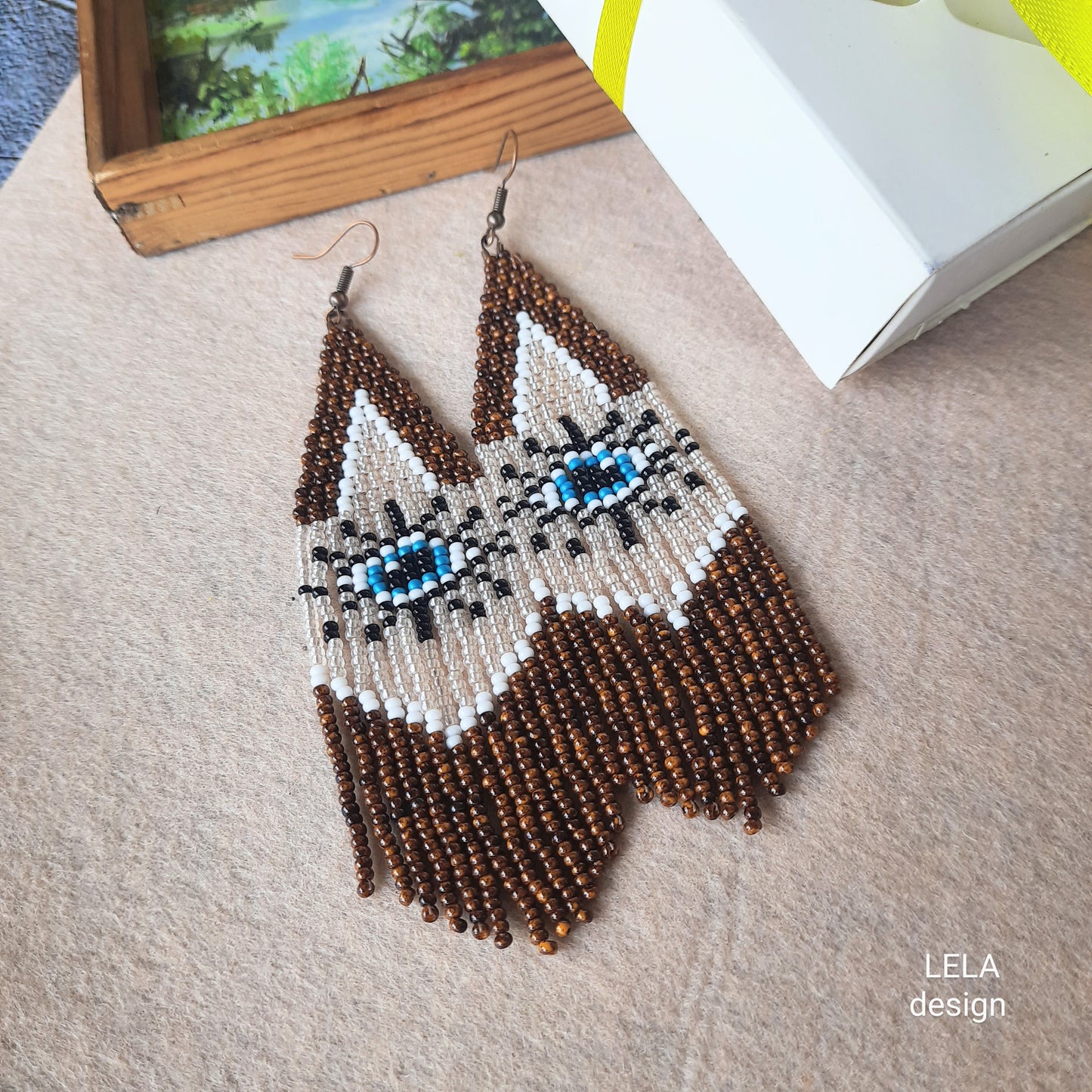 Handmade Beaded Fringe Earrings Evil Eye