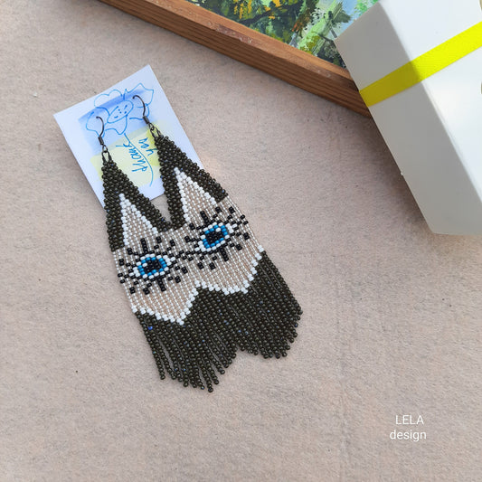 Handmade Beaded Fringe Earrings Evil Eye