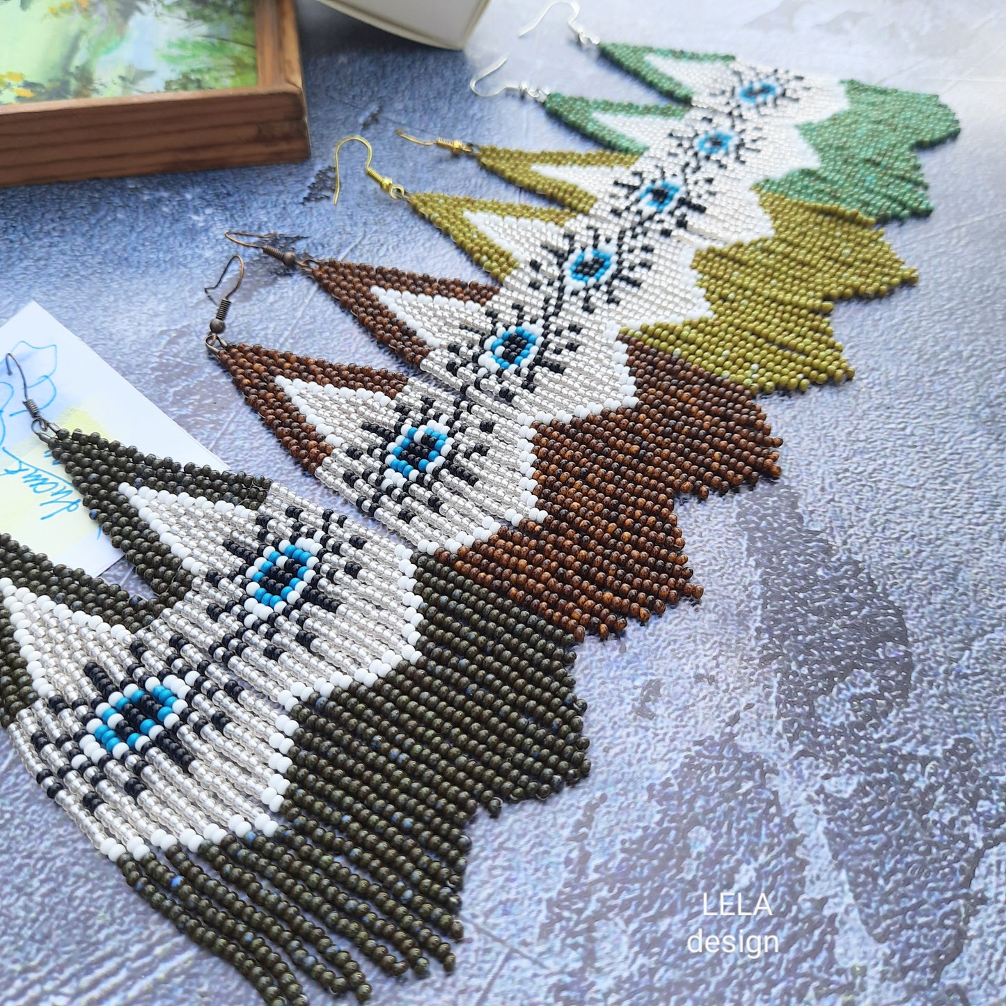 Handmade Beaded Fringe Earrings Evil Eye