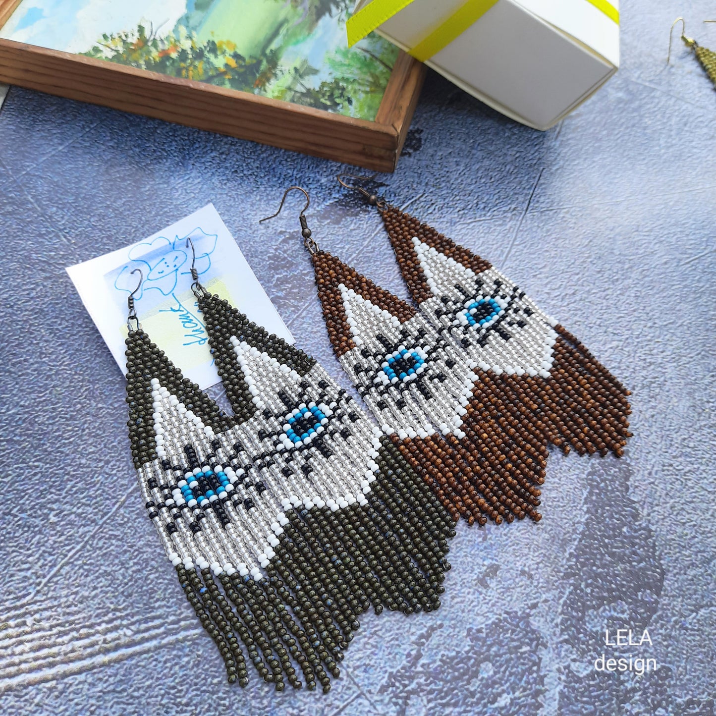 Handmade Beaded Fringe Earrings Evil Eye