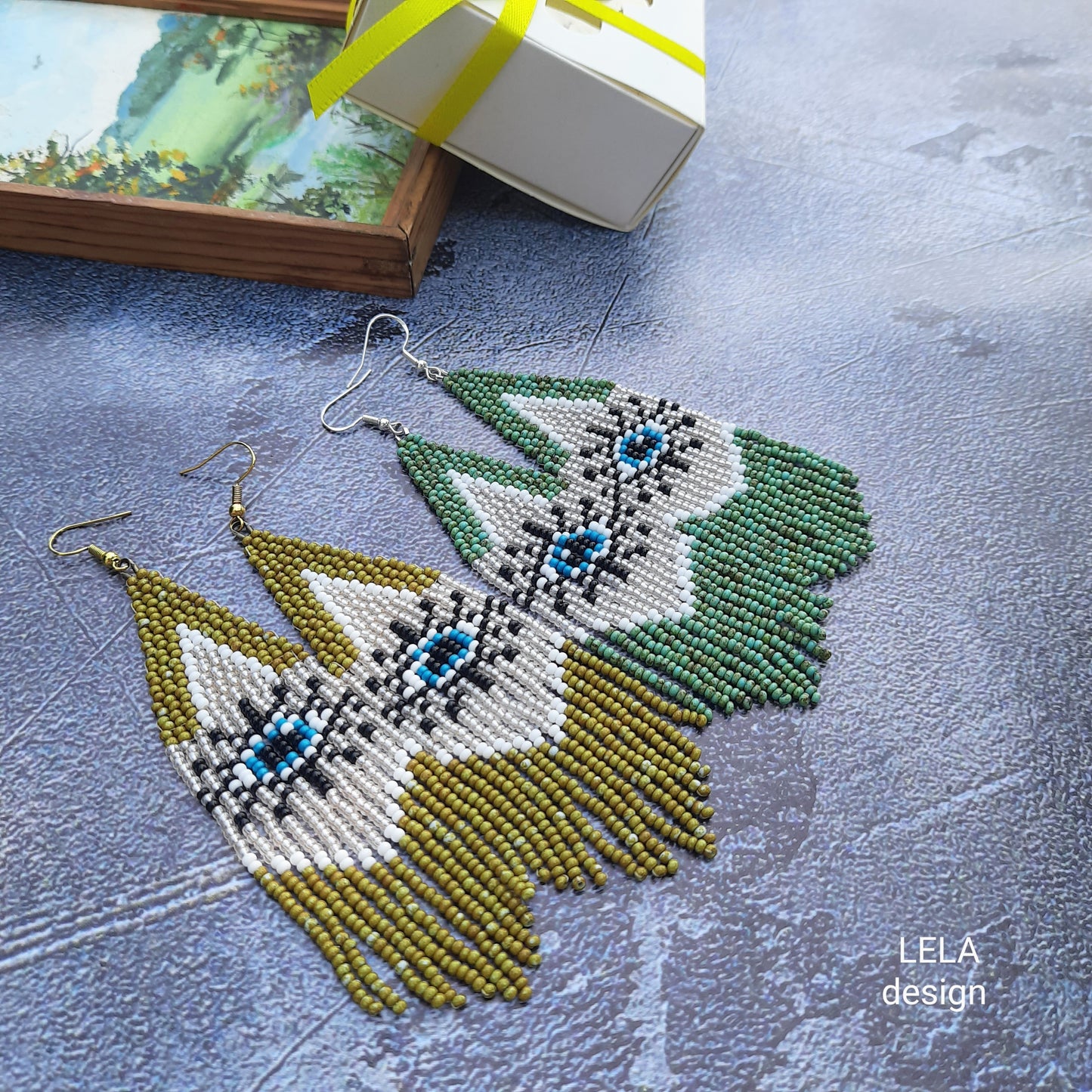 Handmade Beaded Fringe Earrings Evil Eye