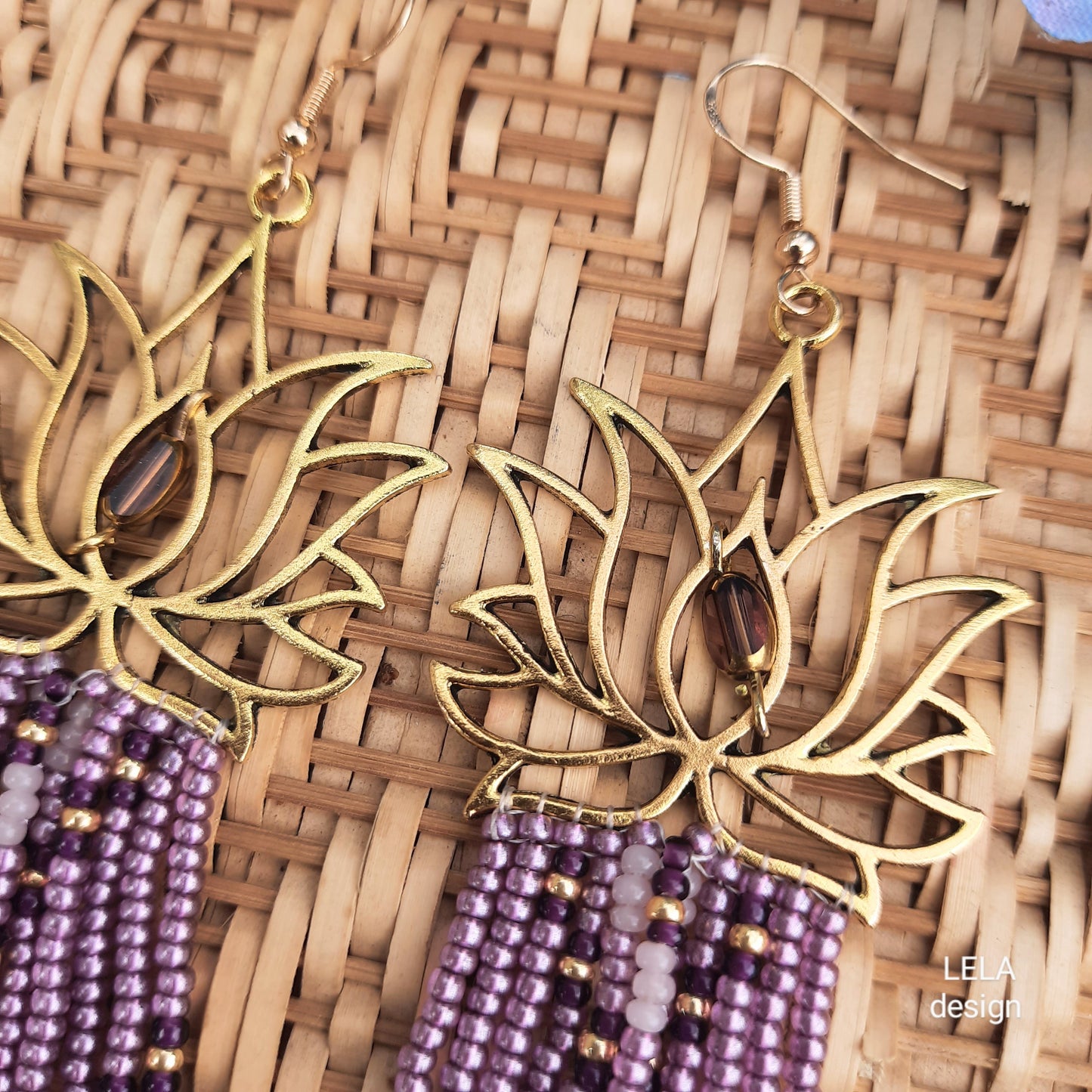 Handmade Lotus Beaded Earrings – Boho Elegance