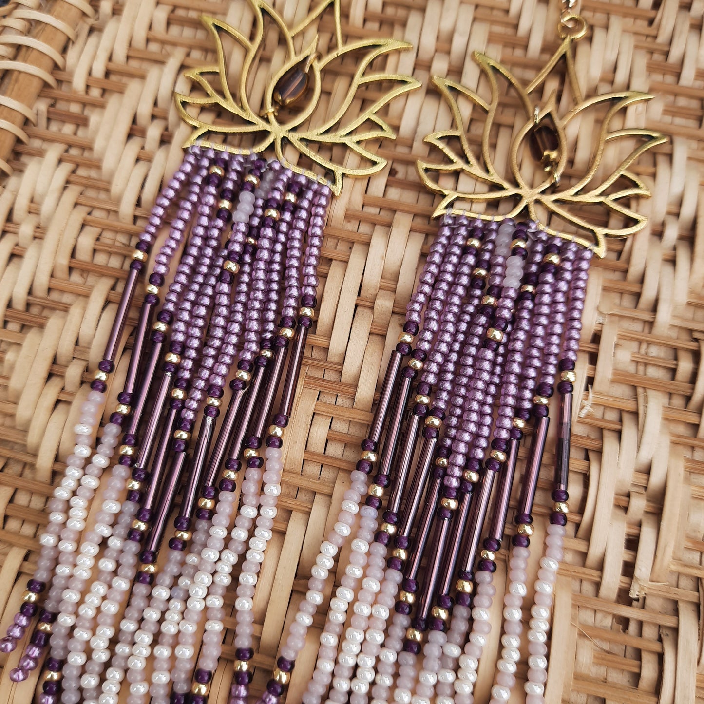 Handmade Lotus Beaded Earrings – Boho Elegance