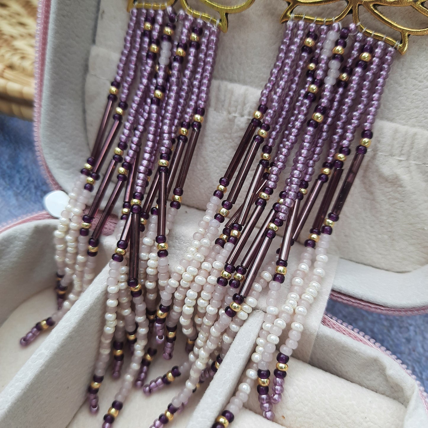 Handmade Lotus Beaded Earrings – Boho Elegance