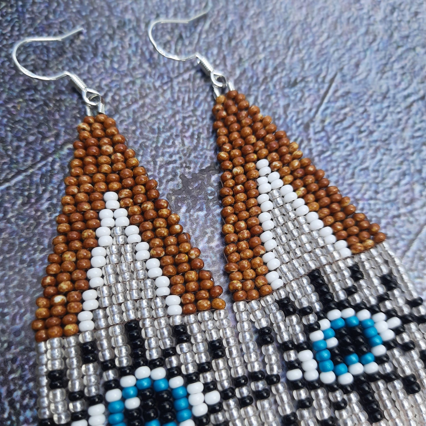 Boho Beaded Earrings with Czech Beads | Brown, Blue, White