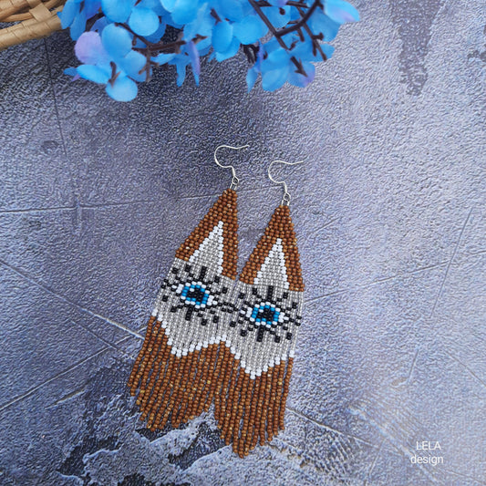 Boho Beaded Earrings with Czech Beads | Brown, Blue, White