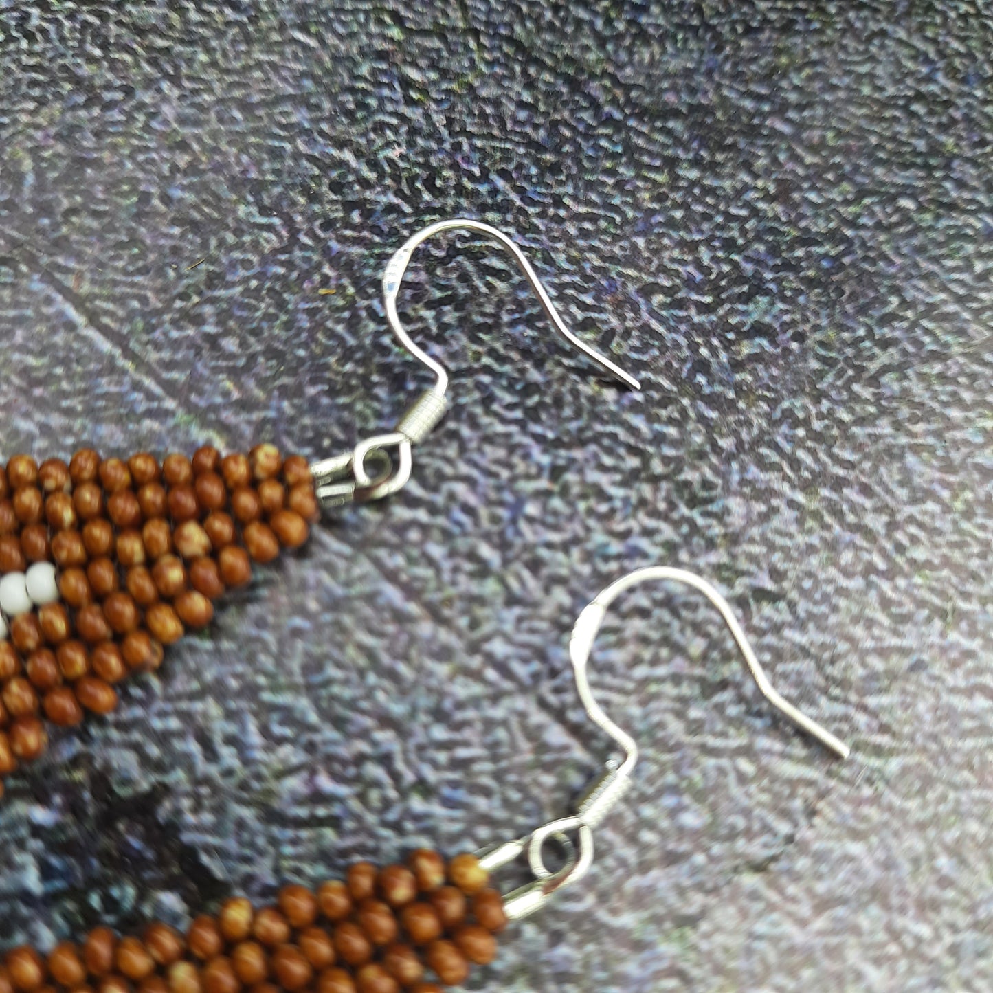 Boho Beaded Earrings with Czech Beads | Brown, Blue, White