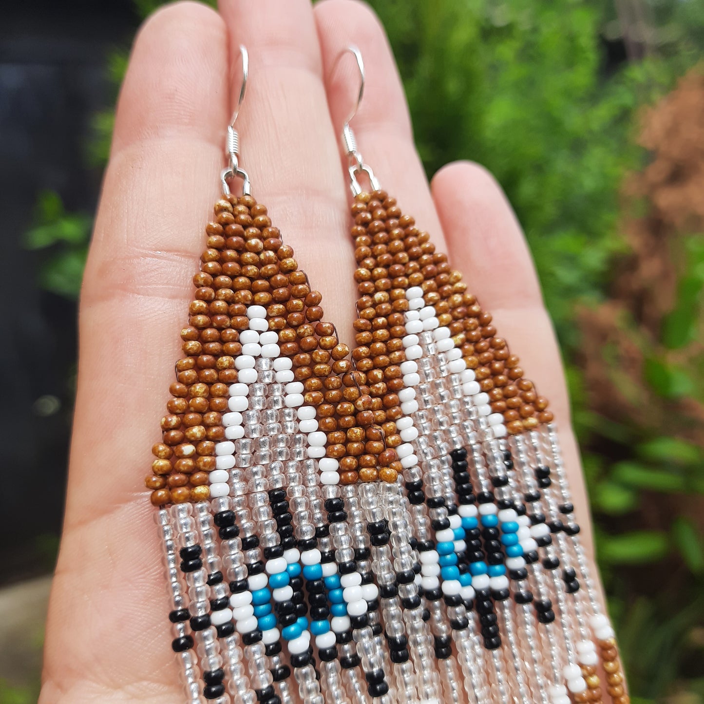 Boho Beaded Earrings with Czech Beads | Brown, Blue, White