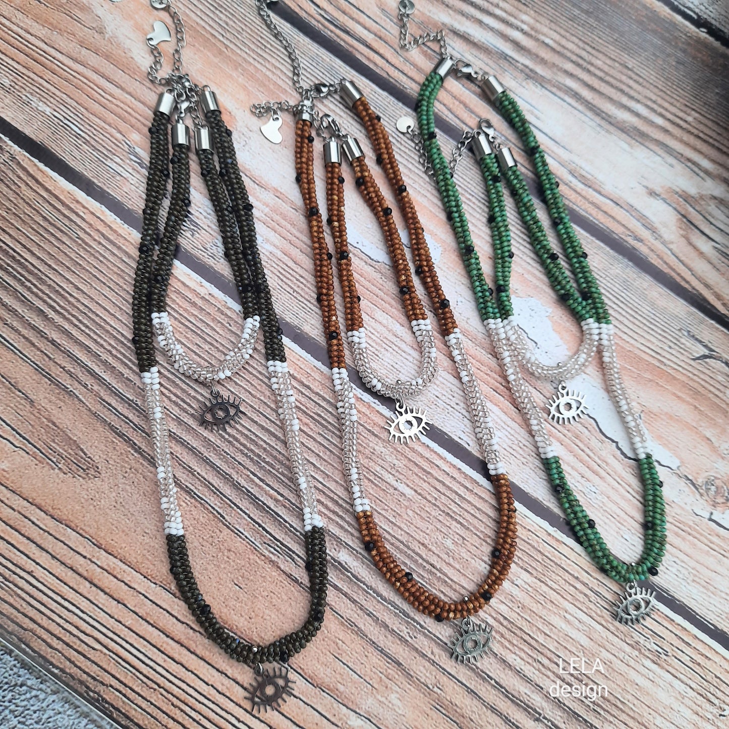 Handmade Beaded Necklace & Bracelet Set 2 in 1, Evil Eye Jewelry Set