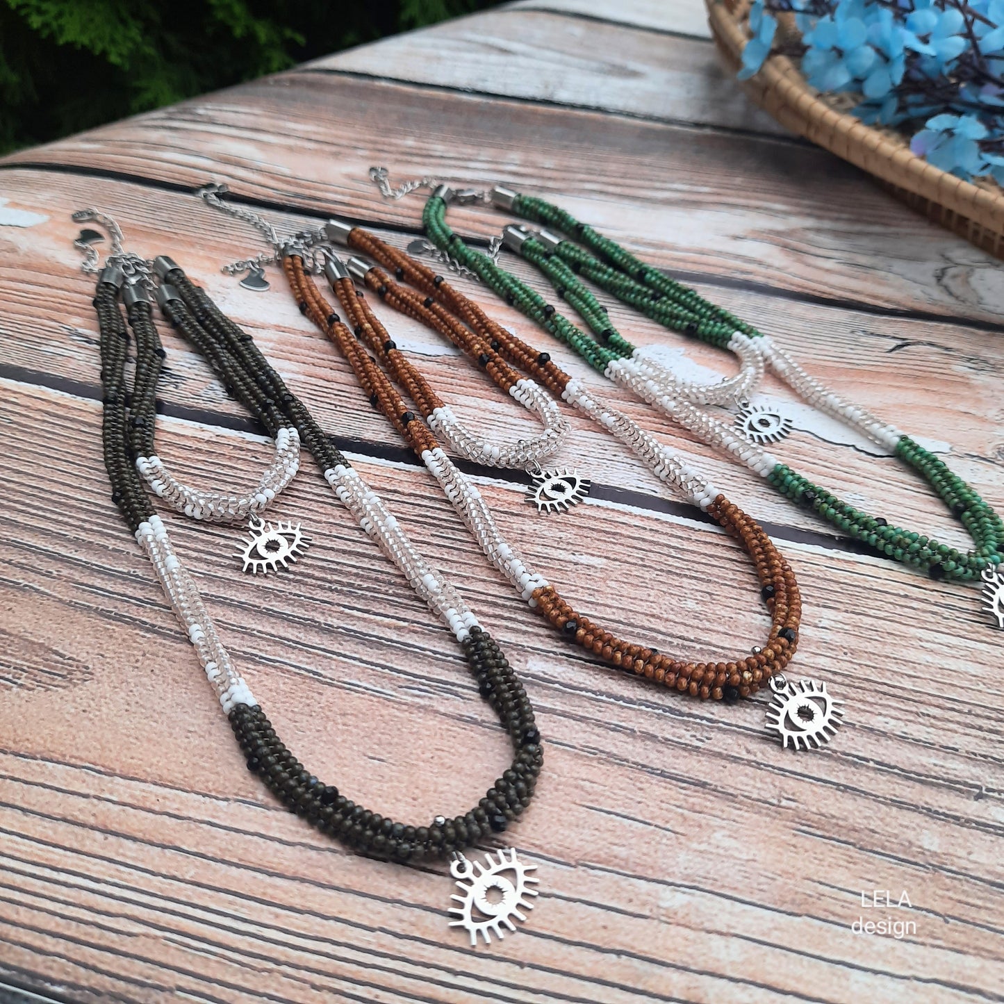 Handmade Beaded Necklace & Bracelet Set 2 in 1, Evil Eye Jewelry Set