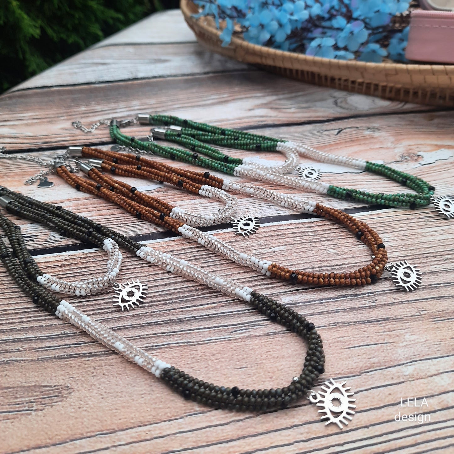 Handmade Beaded Necklace & Bracelet Set 2 in 1, Evil Eye Jewelry Set