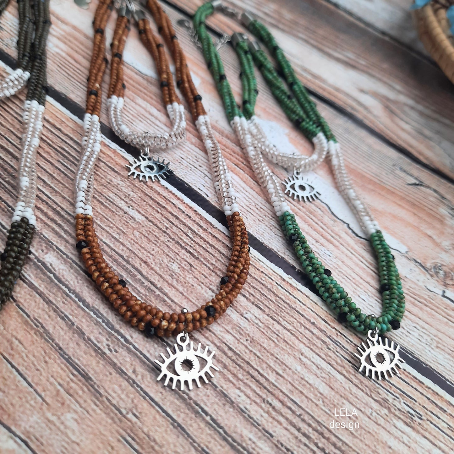 Handmade Beaded Necklace & Bracelet Set 2 in 1, Evil Eye Jewelry Set