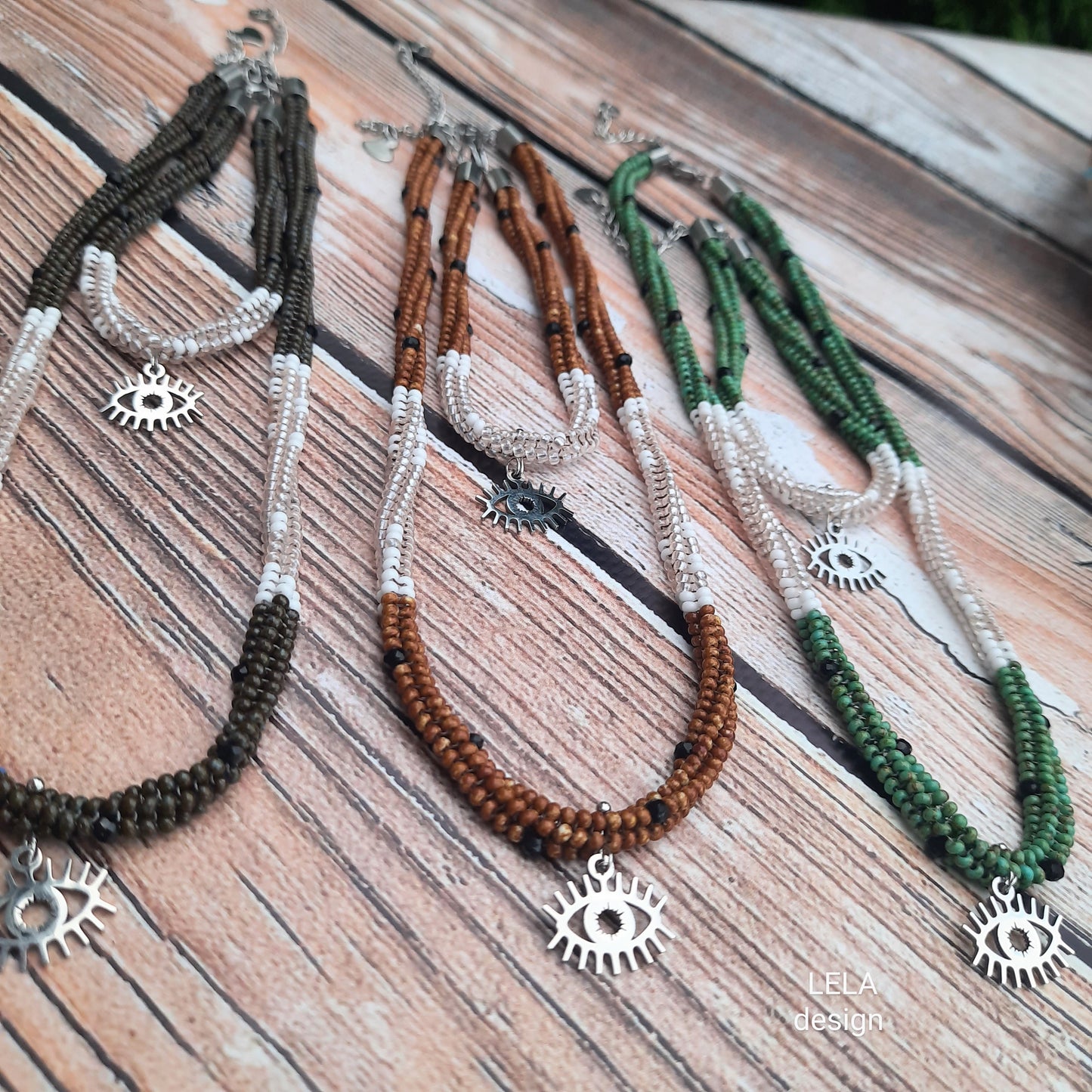 Handmade Beaded Necklace & Bracelet Set 2 in 1, Evil Eye Jewelry Set