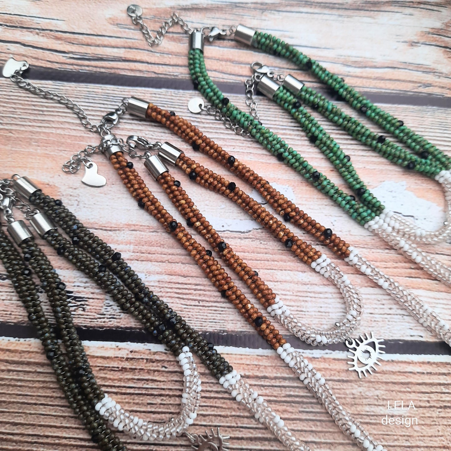 Handmade Beaded Necklace & Bracelet Set 2 in 1, Evil Eye Jewelry Set