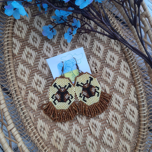 Handmade Beaded Bee Earrings, Yellow Brown Insect Jewelry