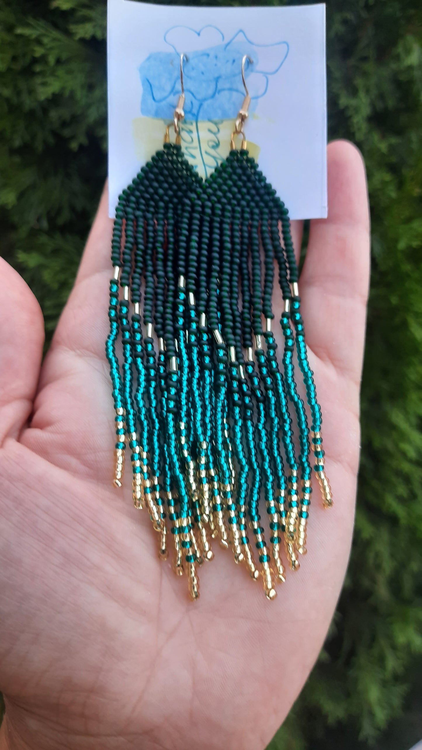 Earrings in Dark Green and Gold Gradient