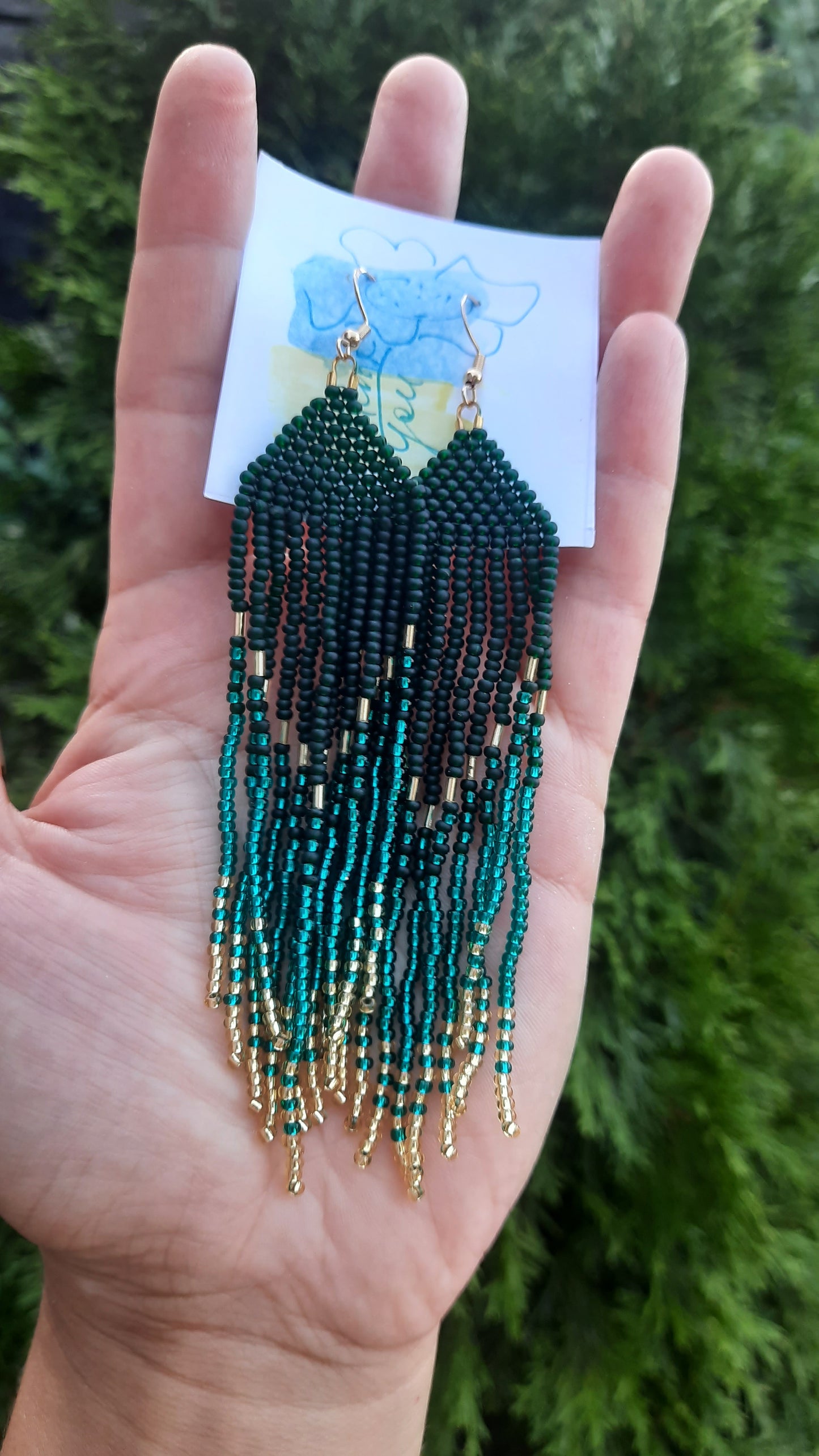 Earrings in Dark Green and Gold Gradient