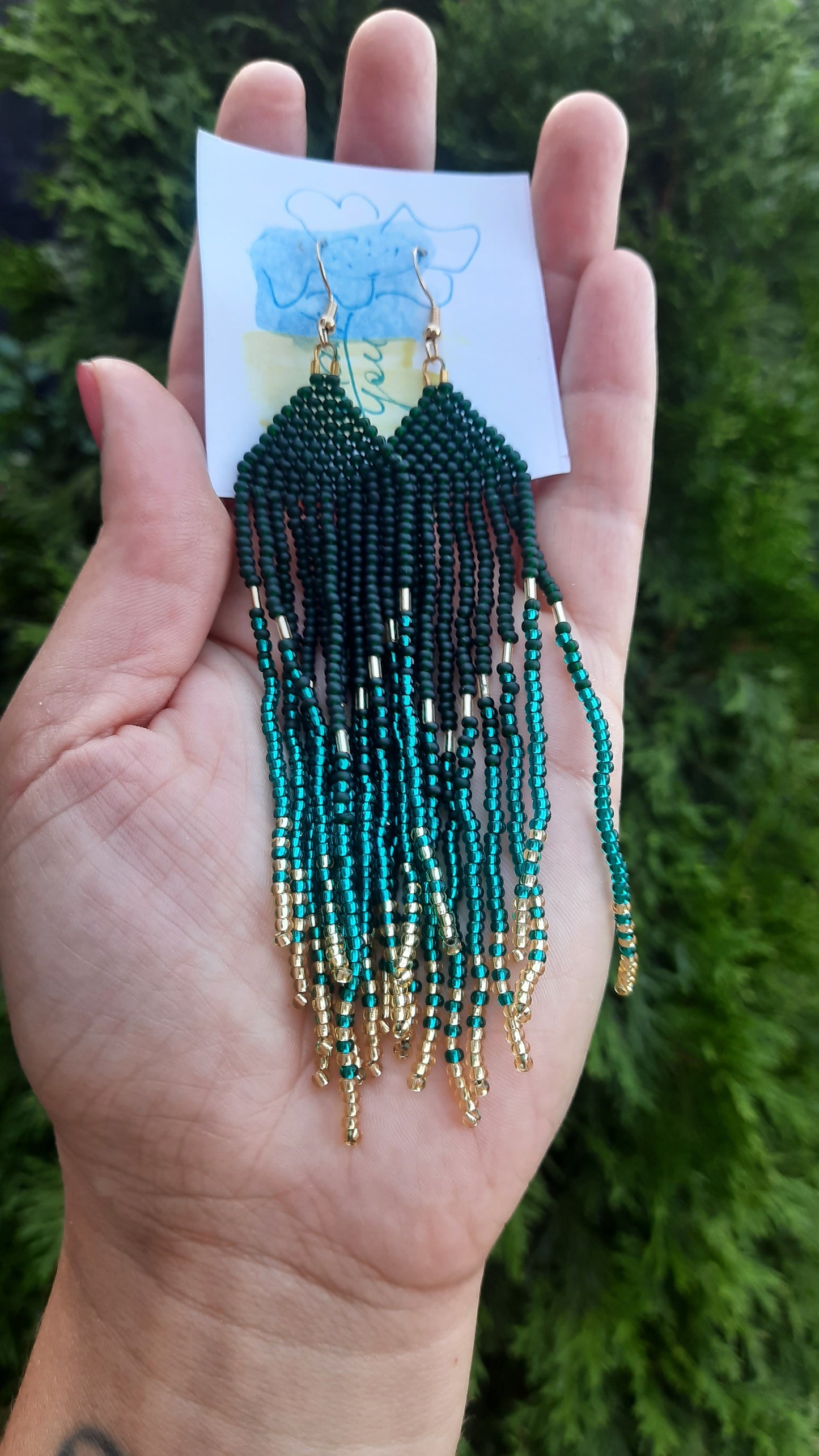 Earrings in Dark Green and Gold Gradient