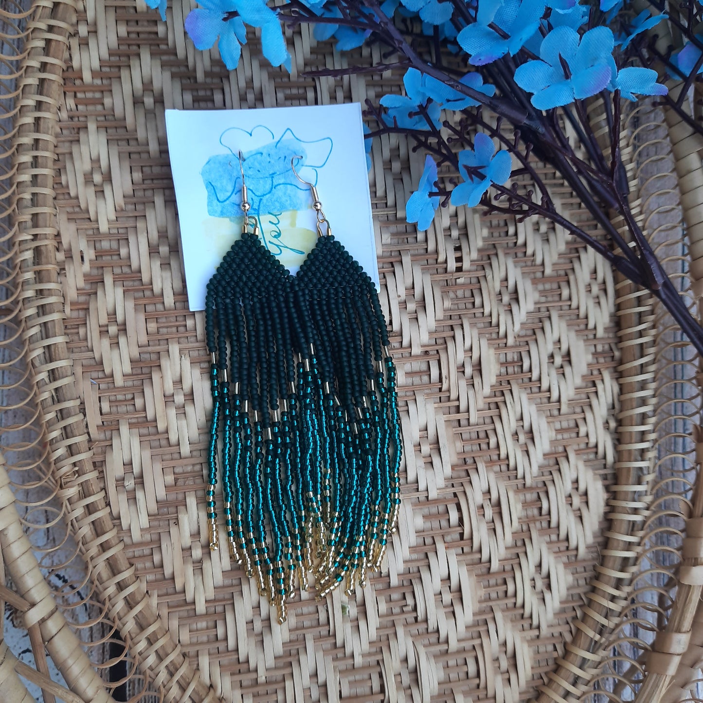 Earrings in Dark Green and Gold Gradient
