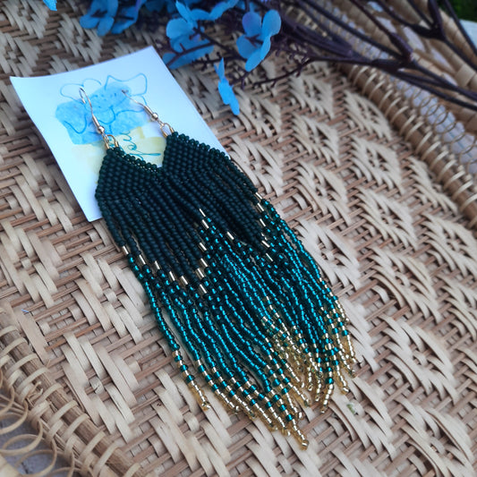 Earrings in Dark Green and Gold Gradient