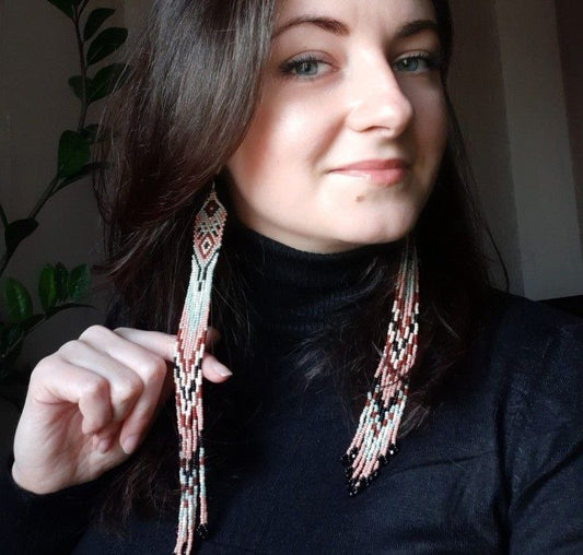 Long Beaded Fringe Earrings | Handmade Ethnic Boho Earrings