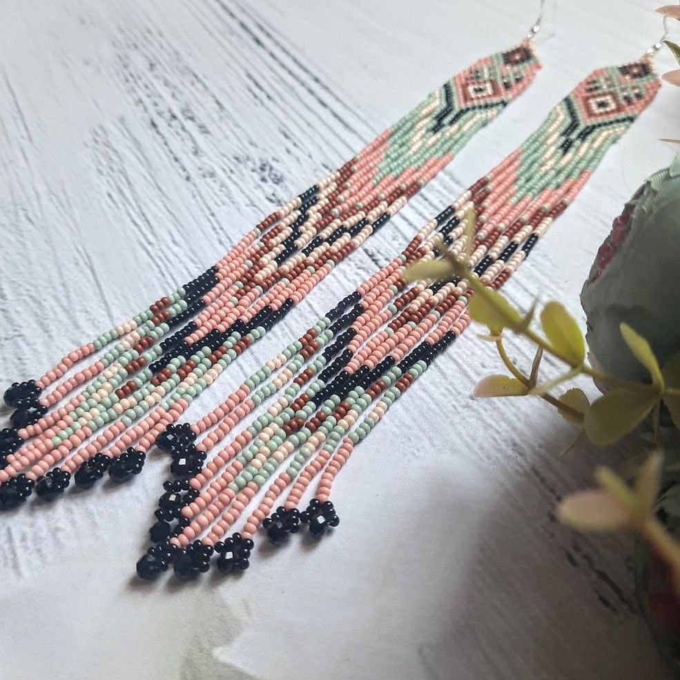 Long Beaded Fringe Earrings | Handmade Ethnic Boho Earrings