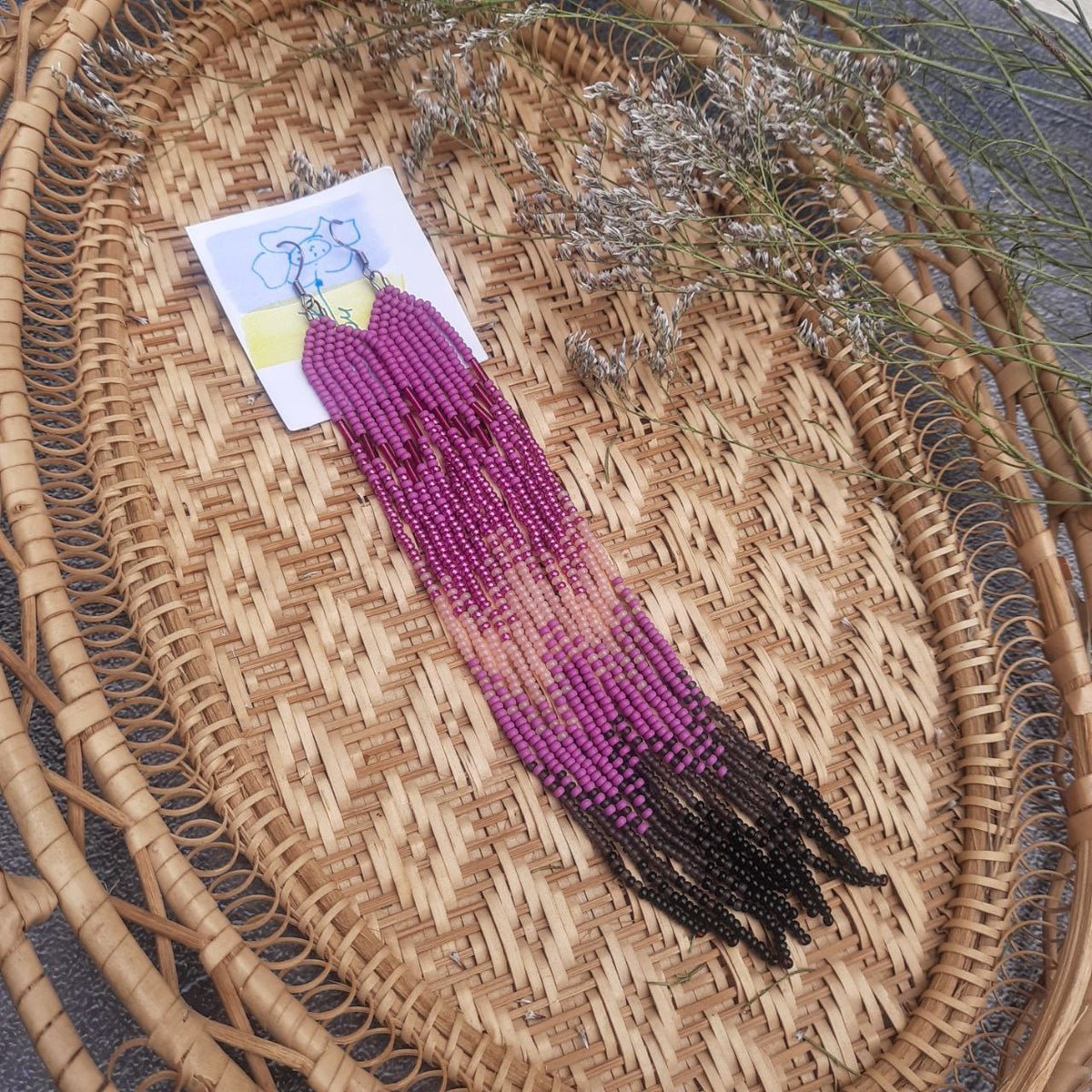 Long Beaded Earrings 💜 Purple Ombre Beads