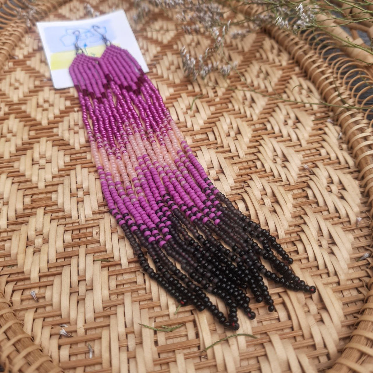 Long Beaded Earrings 💜 Purple Ombre Beads