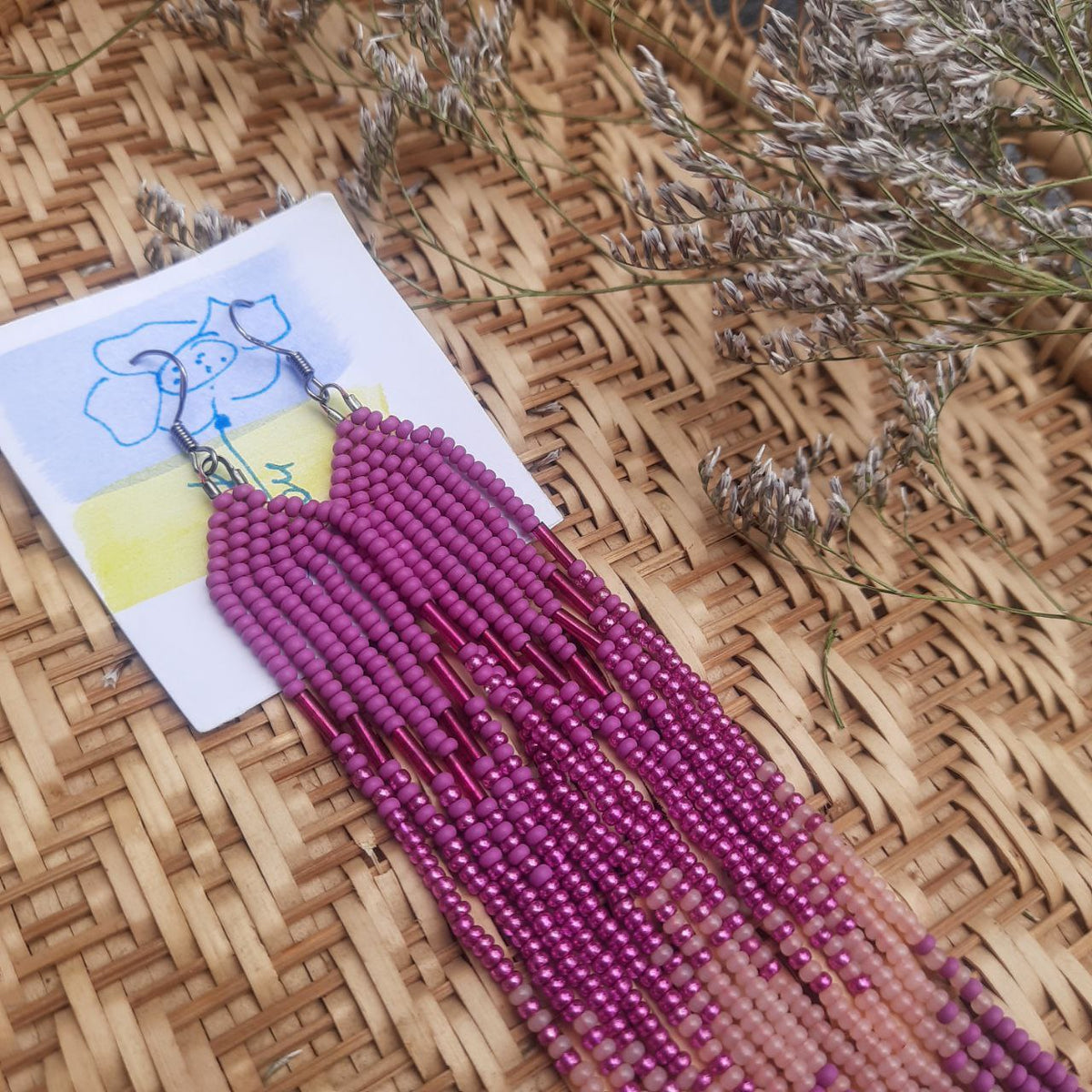 Long Beaded Earrings 💜 Purple Ombre Beads
